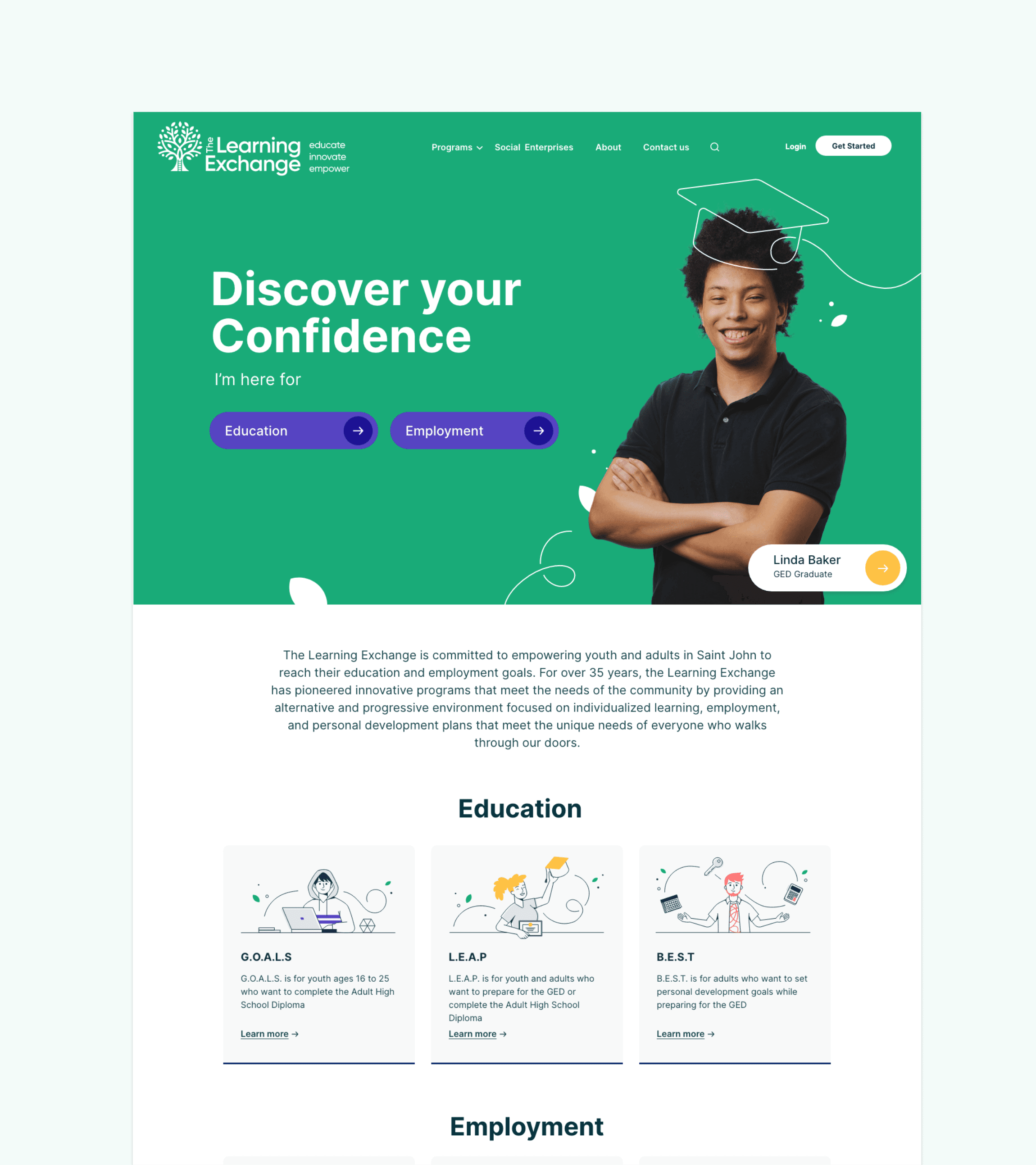 The Learning Exchange homepage design