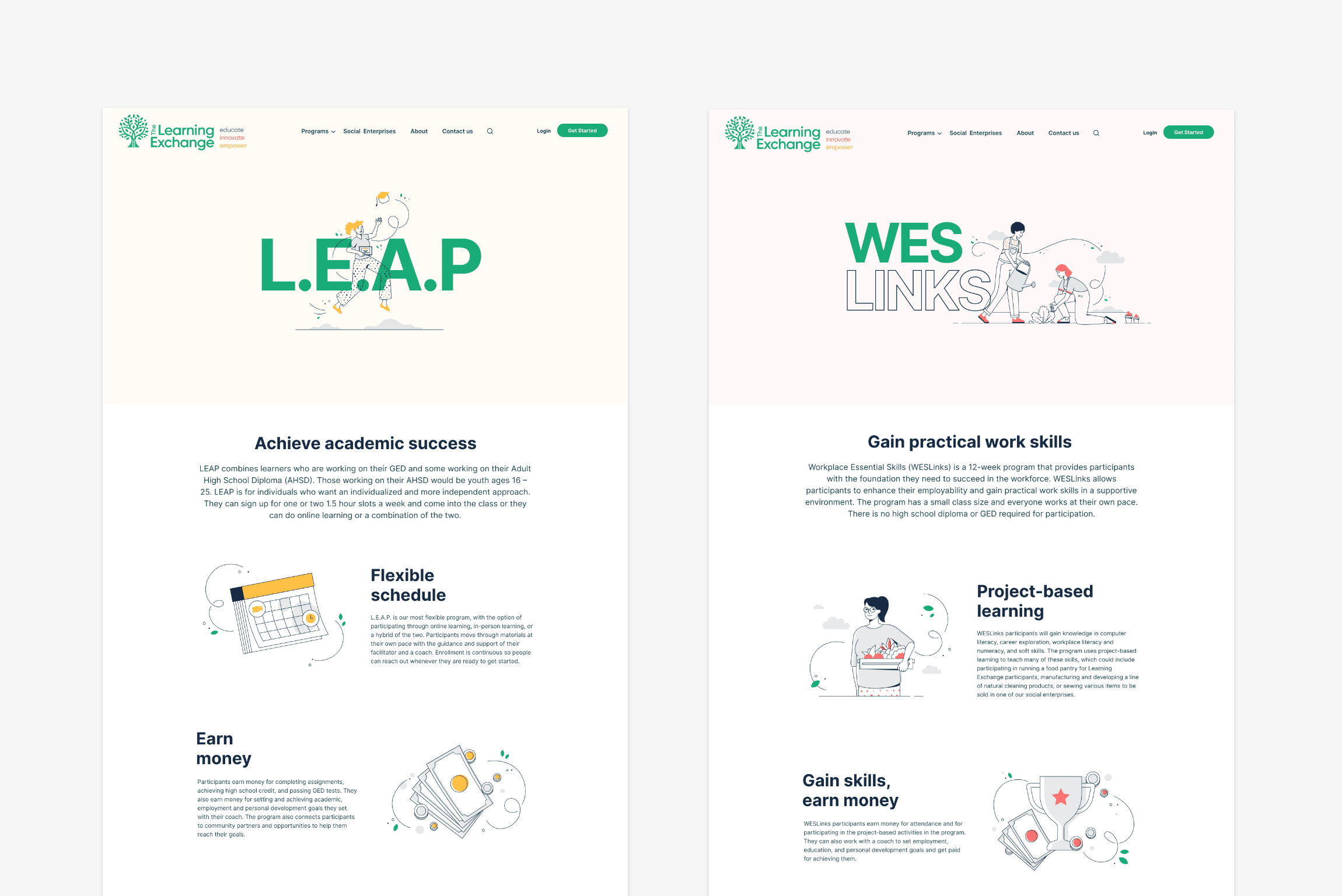 The Learning Exchange page designs