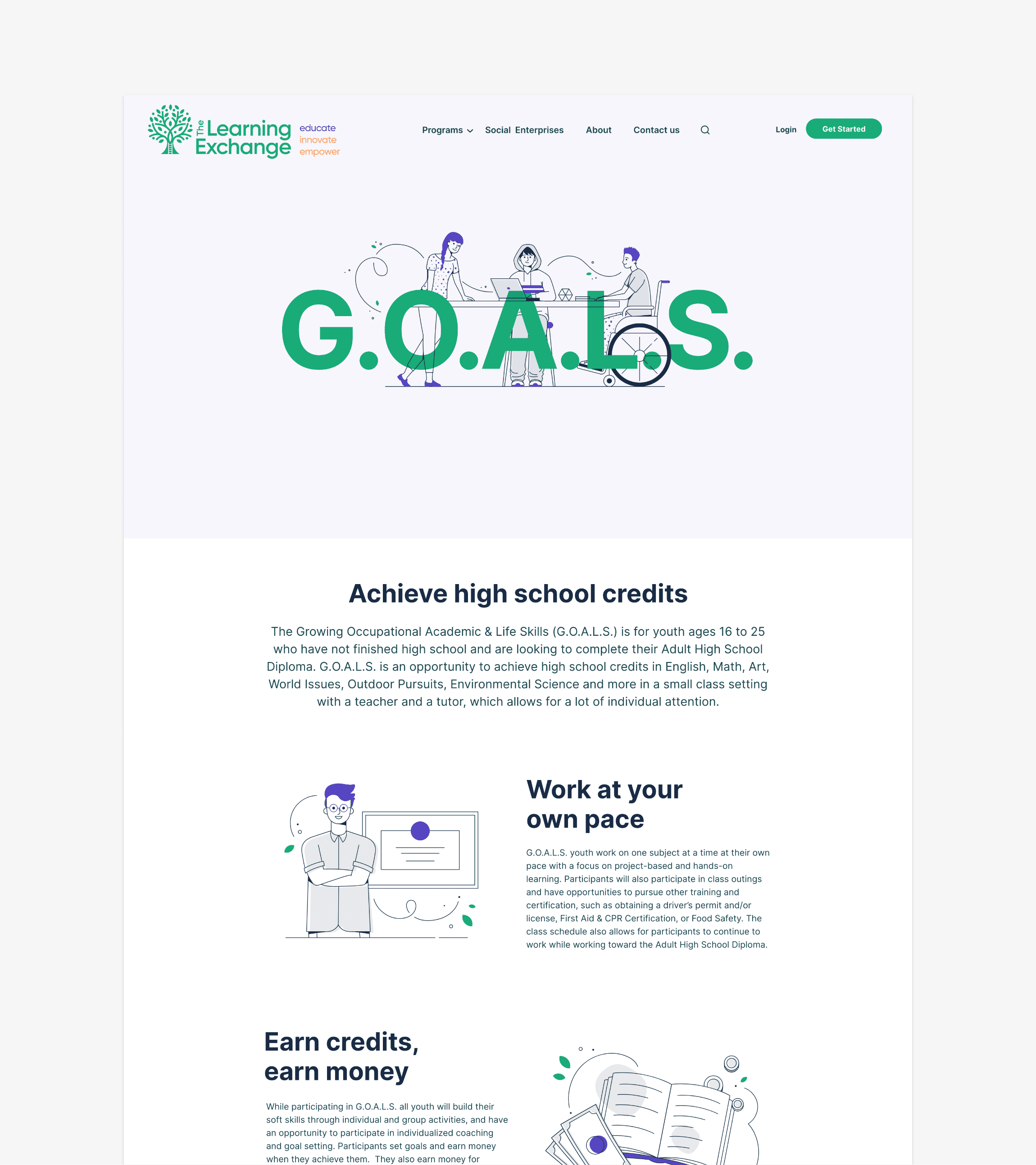 The Learning Exchange page design
