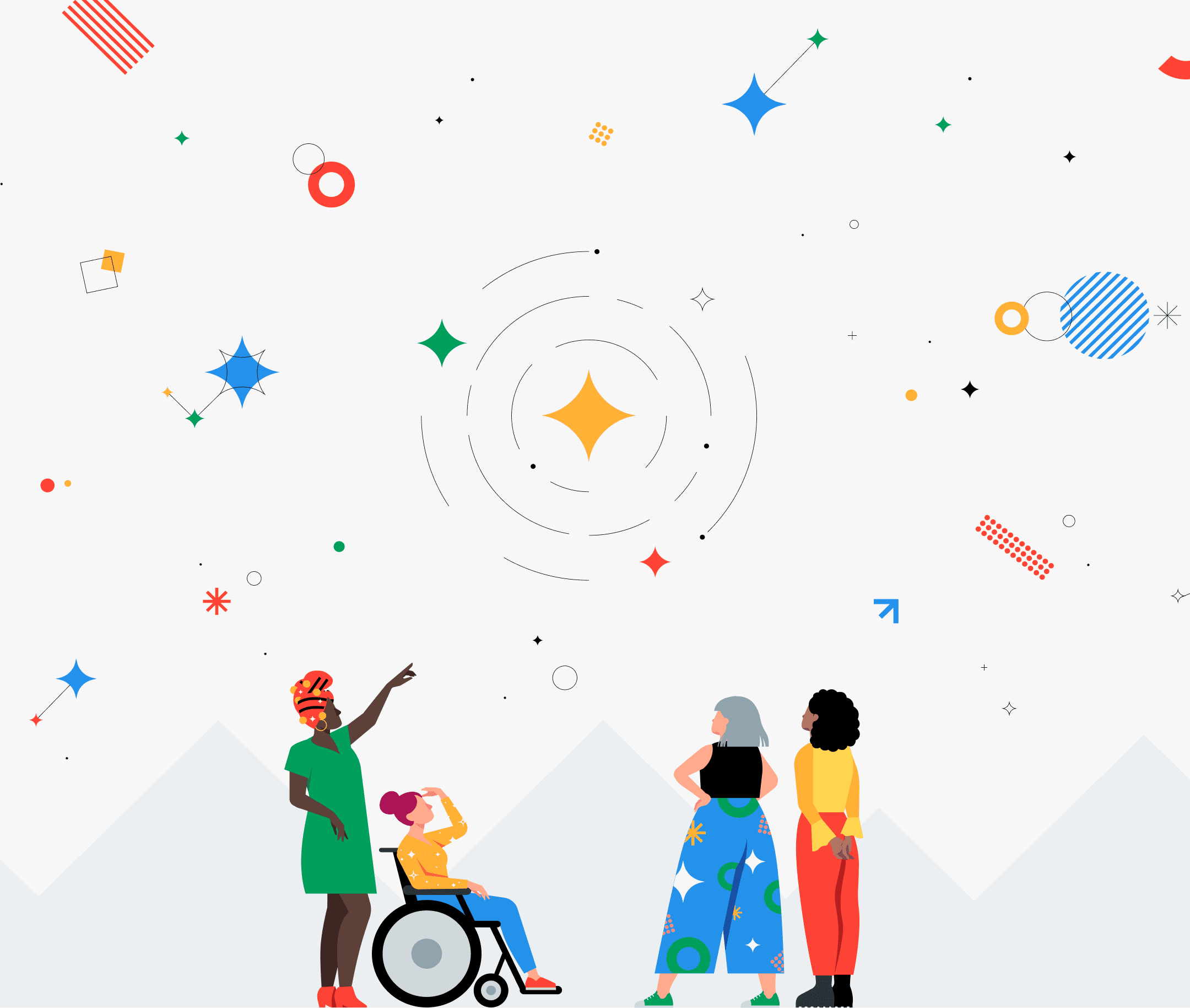 Google Polaris pattern & characters landscape graphic, cropped